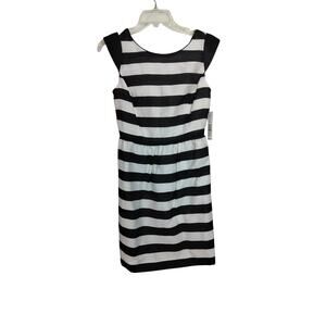 4142) Antonio Melani Ivory Black Stripe Cap Sleeve Shantung Dress Size 4